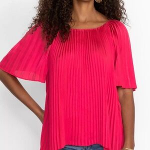 Johnny Was “Jade” Vibrant Pink Pleated Blouse